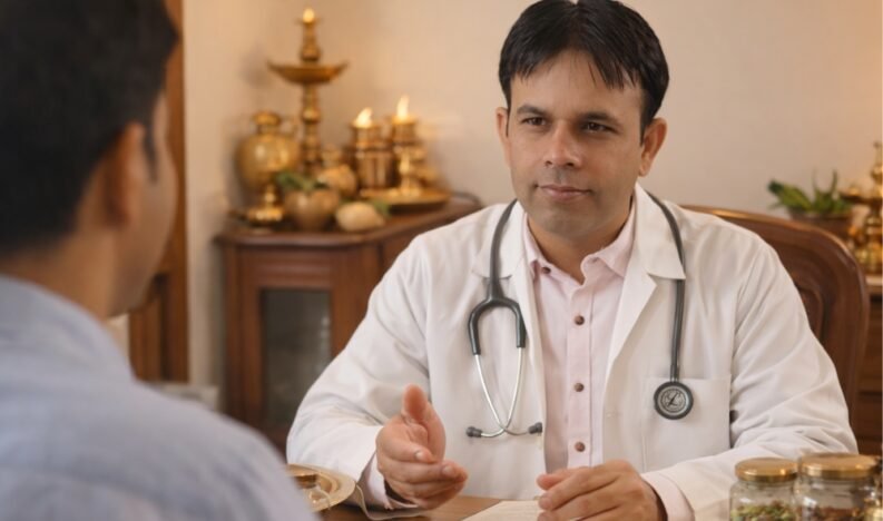 Ayurvedic consultation in a warm clinic Ayurvedic consultation in a warm clinic